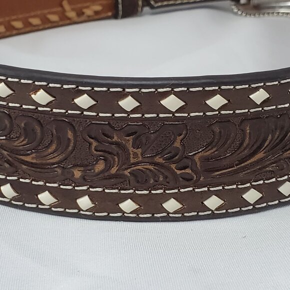 Nocona 32" Men's Western Tapered Floral Tooled Western Belt Silver Buckle - Picture 6 of 9